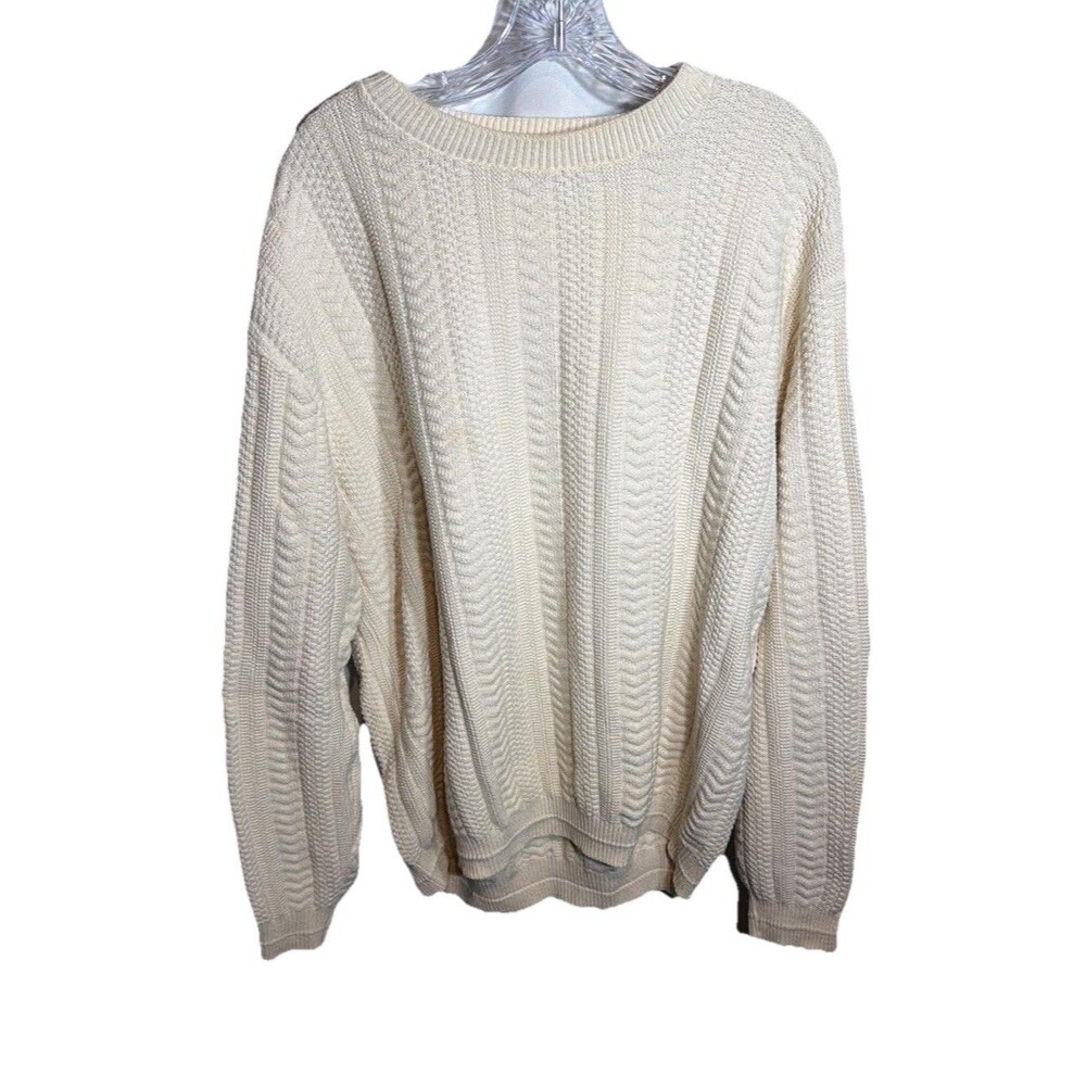 Vintage Bill Blass Sweater Mens XLT Cream Cable Knit Long Sleeve Pullover